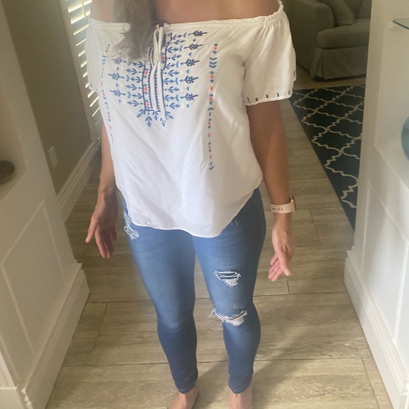 Parker White Emboidered Off the Shoulder Blouse XS - Picture 4 of 4